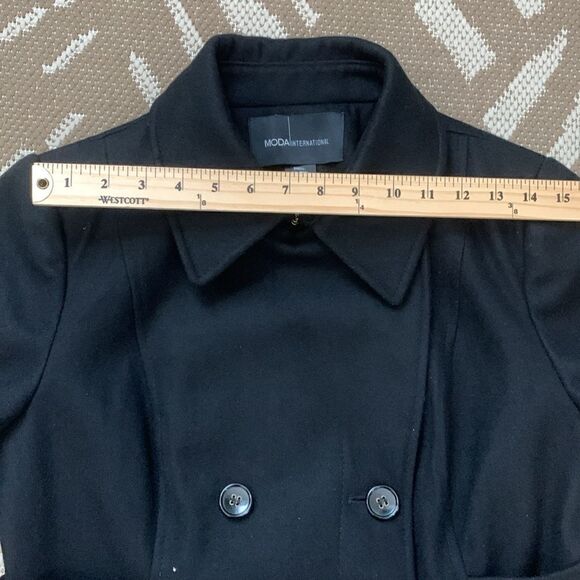 MODA International Black Wool Blend Pea Coat Size Medium Petite - Picture 16 of 16